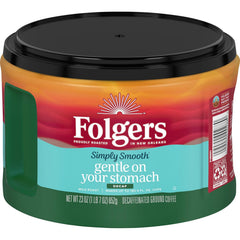 Folgers Simply Smooth Decaf Mild Roast Ground Coffee, 23 Ounces (Pack of 6)