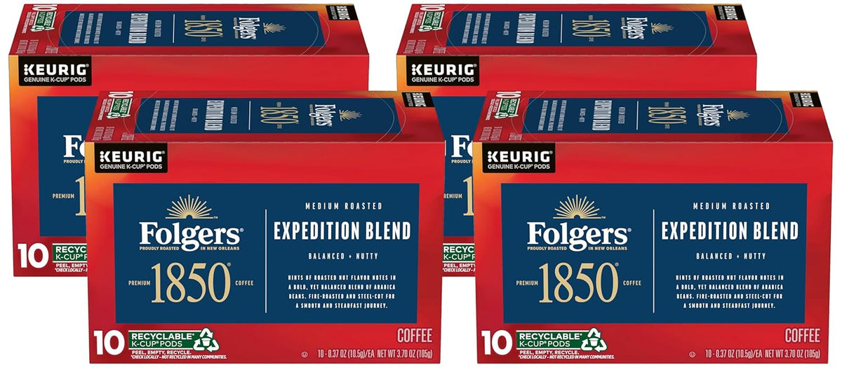 1850 by Folgers Pioneer Blend Medium Roast Coffee, 10 Keurig K-Cup Pods (Pack of 4)